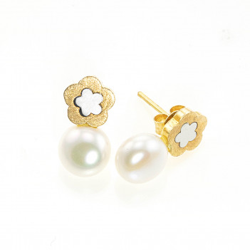 Pendientes oro bicolor perla