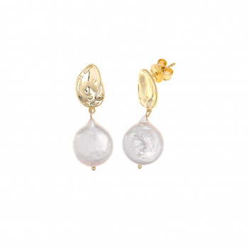 Pendientes plata dorada perlas